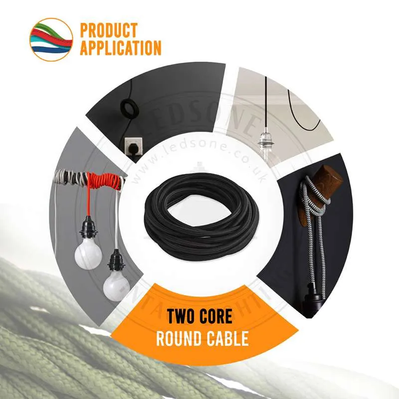2core Round Vintage Braided Fabric Red & Black Colour Cable Flex 0.75mm~4892 - Image 3