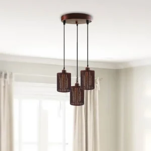 Industrial Vintage Retro 3 way Round Rustic Red ceiling Pendant Cage~3985