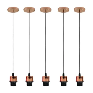 5Pack Rose Gold Pendant Light,E27 Lamp Holder Ceiling Hanging Light,PVC Cable~4239