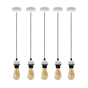 5 Pack White Pendant,Lampshade E27 Lamp Holder Hanging Light,PVC Cable.~4237