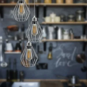 Chrome 3 Head Rectangle ceiling lamp with wire cage~4210