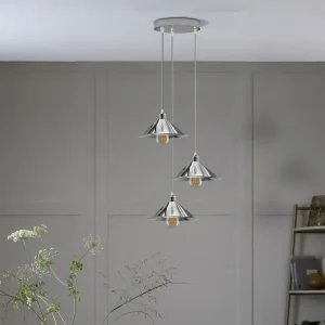 3 Head Round Chrome Hanging Light Cord E27 Metal Lamp Shade~4291