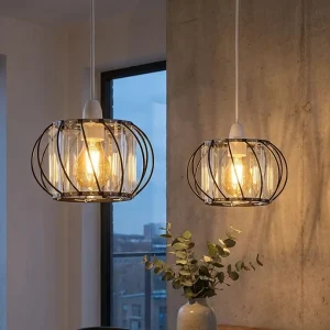 2 Pack Crystal Glass Ceiling Pendant Light Shade with Bulb ~6770