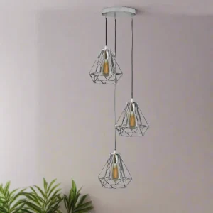 Chrome Metal 20cm Diamond Wire Cage E27 Pendant Light 95cm Wire~4180