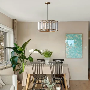 Crystal Glass Chandelier Pendant Light – Drum Shade Hanging Light ~5611