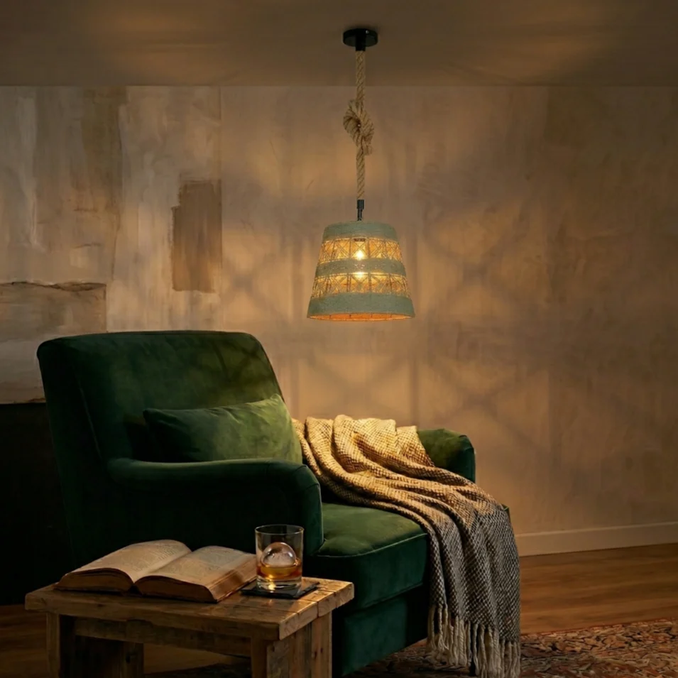 Vintage Conical Hemp Rope Pendant Light – Rustic Woven E27 Indoor Ceiling Lamp~2712 - Image 3