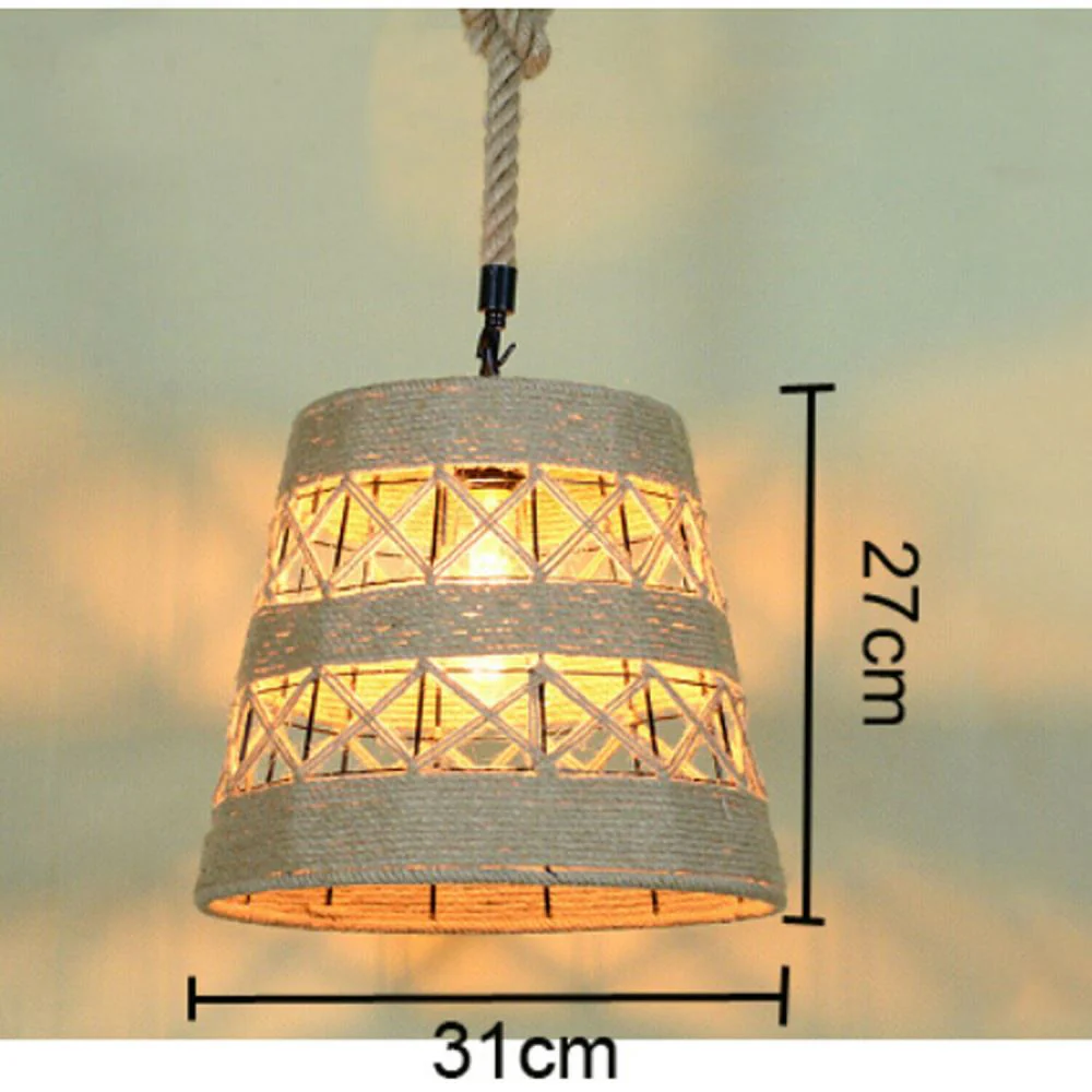Vintage Conical Hemp Rope Pendant Light – Rustic Woven E27 Indoor Ceiling Lamp~2712 - Image 6