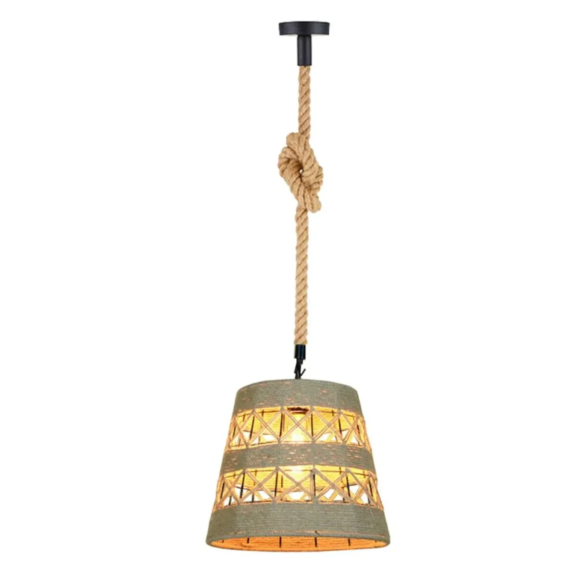 Vintage Conical Hemp Rope Pendant Light – Rustic Woven E27 Indoor Ceiling Lamp~2712 - Image 5