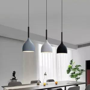 3-Way Nordic Pendant Light | Triple Metal & Wood Cluster Ceiling Lamp~4721